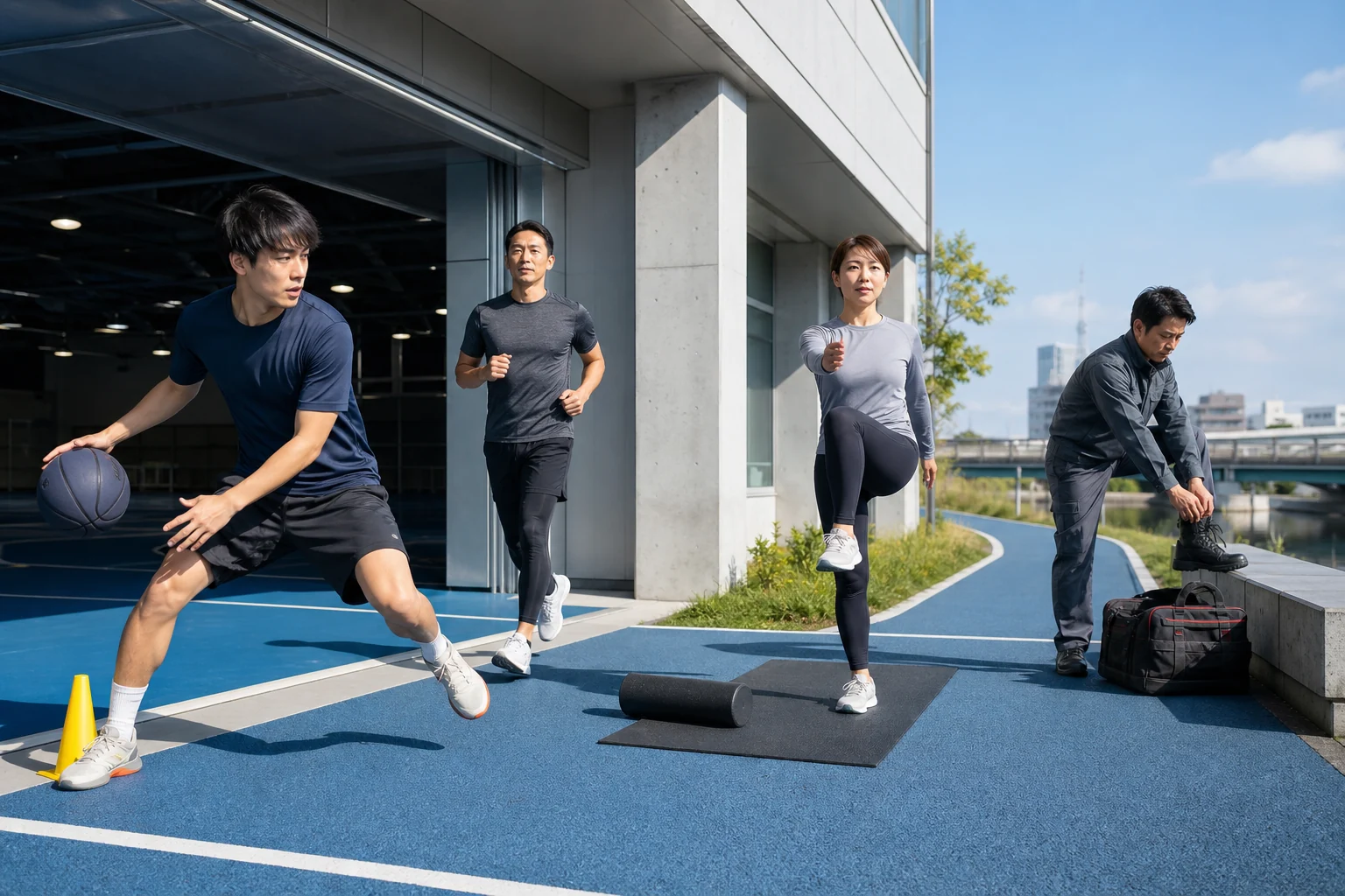 球技、ランニング、バランス運動、仕事で身体を動かす人々